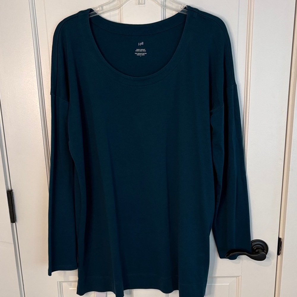 J. Jill NWOT Deep Size L Teal Simply Supima Scoop Neck Long Sleeve Tunic Top